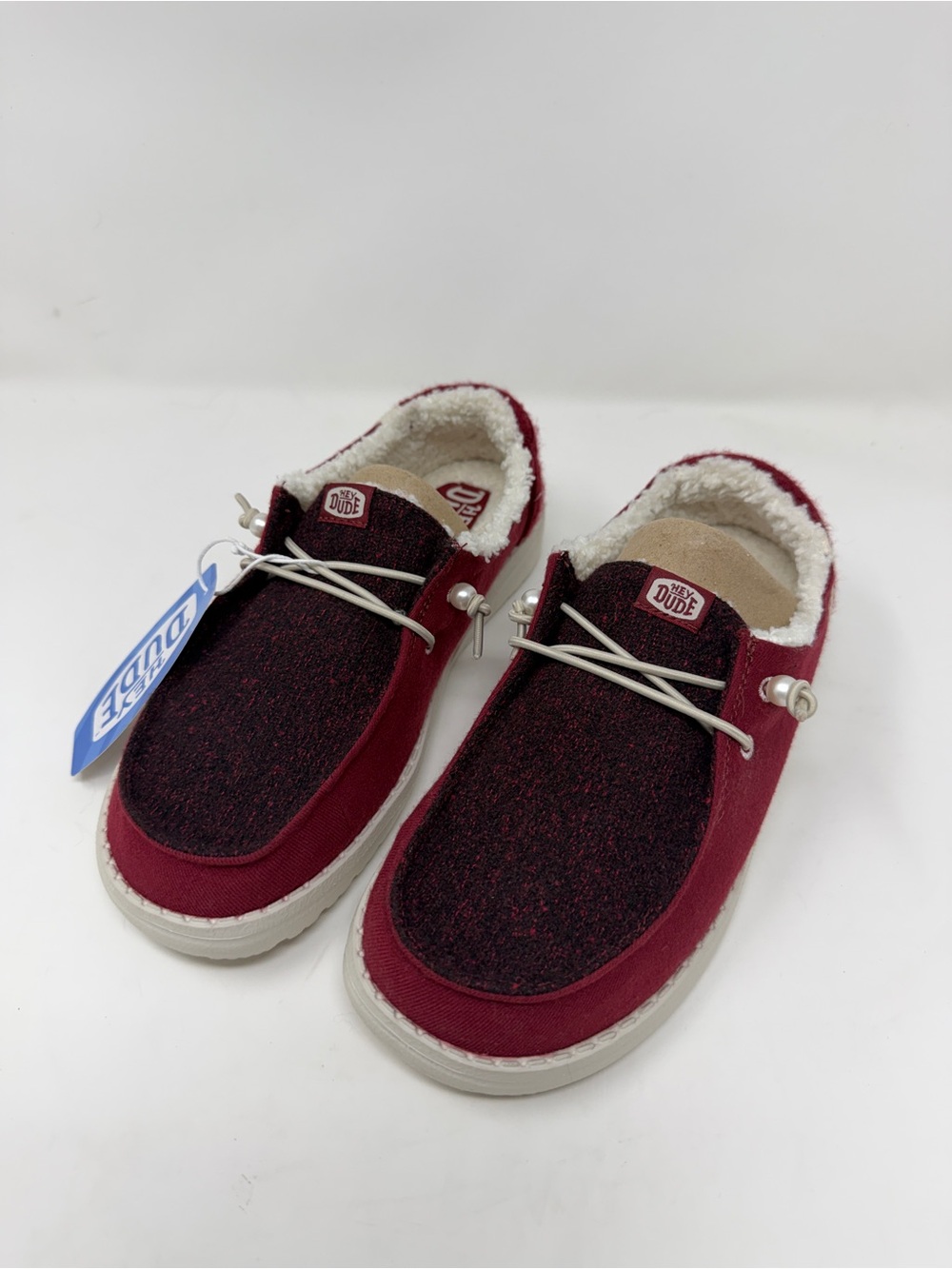 NWT Hey Dude Wendy Brushed Cozy Crimson 41918-6RR Women’s  W8 Natural Faux Fur